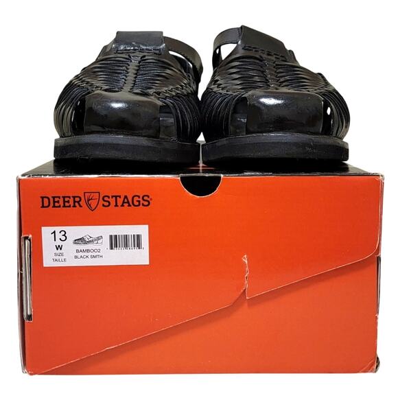 Deer Stags Men Bamboo 2 Woven Huarache Fisherman Sandal Size US 13W Black Smooth - Picture 4 of 4